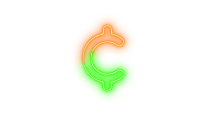 Neon cent sign symbol icon brown green color glowing with transparent background