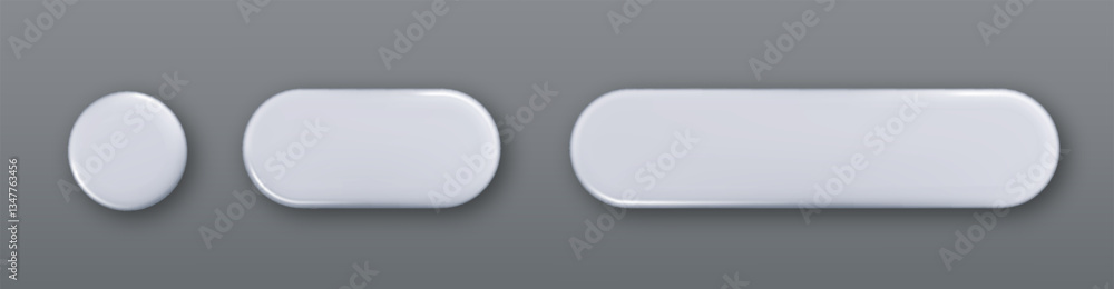 Leinwandbilder White 3d buttons set. Blank button with realistic shadow isolated Vector realistic UI UX design elements set