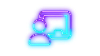 Fototapeta premium Neon chalkboard user symbol icon cyan purple color glowing with transparent background