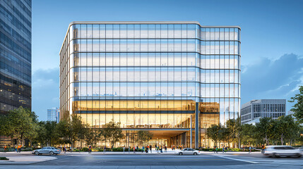 Obraz premium Modern Glass Building: Cityscape Architecture Design