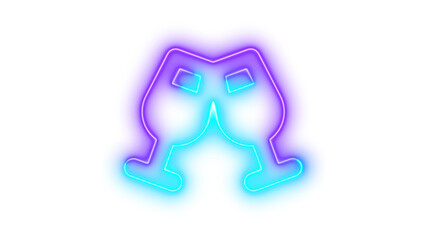 Neon champagne glasses symbol icon cyan purple color glowing with transparent background