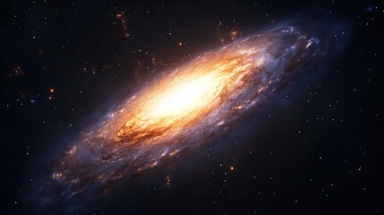Fototapeta premium Spectacular spiral galaxy with luminous core in the vast universe