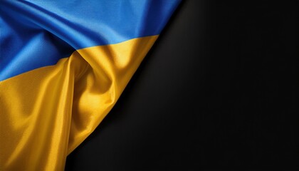 Close-up of ukrainian flag on black background – blue and yellow details