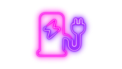 Neon charging station symbol icon pink purple color glowing with transparent background