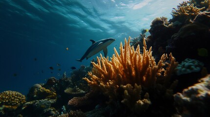 Obraz premium Underwater Paradise: Dolphin and Coral Reef Serenity