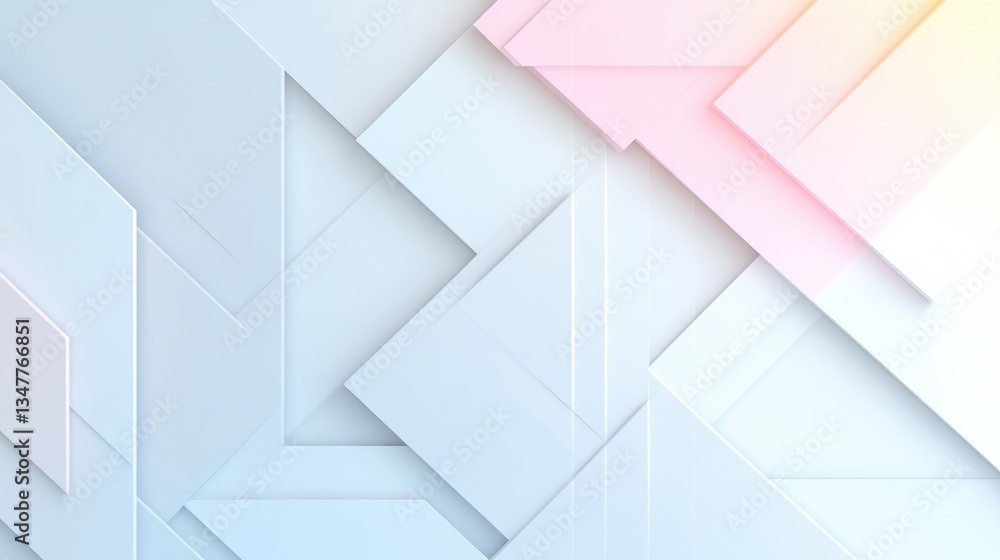Wall mural abstract geometric shapes in pastel colors. a 3d rendering of layered, overlapping squares and trian