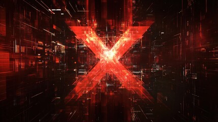 Glowing X in digital space, network