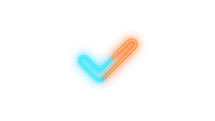 Neon check icon brown cyan color glowing with transparent background