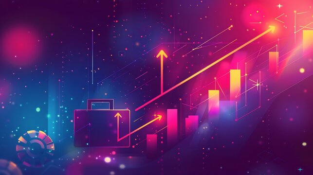 Bold energetic career milestone card featuring upward moving graph briefcase glowing spotlight effect designated blank space center allows writing recipient name encouraging word their new journey