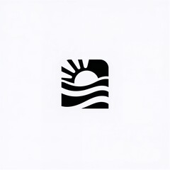 Black and white logo featuring a sun and waves depicting a serene seaside atmosphere