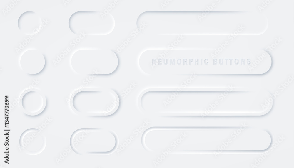 Poster white buttons in neomorphism. ui design elements. light, and clean 3d ui component with soft shadows