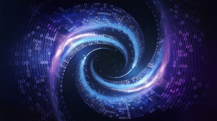 Binary code spiral vortex digital data flow abstract technology background