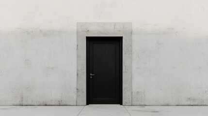 A striking, simple graphic of a black door icon placed on a neutral grey backdrop, highlighting the door's outline with a sharp, modern, and minimalist look.