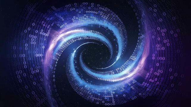 Binary code spiral vortex digital data flow abstract technology background