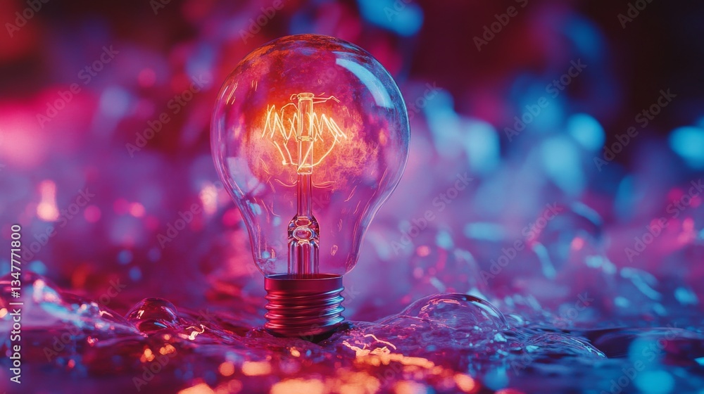 Canvas Prints a vibrant light bulb glows in a colorful setting. the illuminating design creates a striking visual.