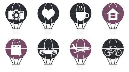 Hot air balloon icons representing travel and leisure activities
