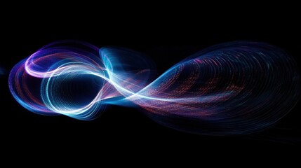 Obraz premium A futuristic optic fiber-inspired light wave spiraling across a dark scene, resembling a blizzard of luminous motion trails in high-resolution detail.