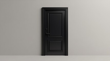 A high-resolution shot of a black door icon against a soft grey background, showcasing its sleek and modern design, creating a sharp focal point with its minimalist aesthetic