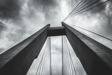 Obraz premium Arafed bridge with a long rope and a foggy sky