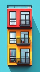 Obraz premium Colorful Apartment Building with Balconies and Windows