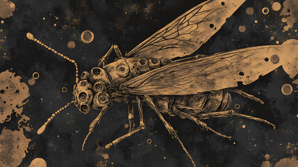 A vector illustration of an eldritch abomination insect exoskeleton texture with disturbing, otherworldly engravings. Eldritch Stone. Illustration