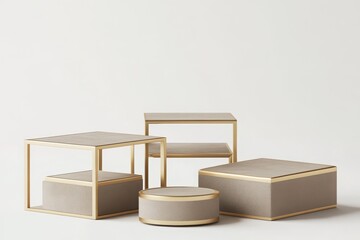 Minimalist Beige Podiums with Gold Frames for Luxury Display