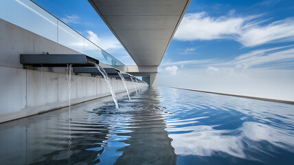 Modern architectural rooftop water feature tranquil reflection