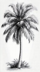 Detailed Pencil Sketch of a Tropical Palm Tree