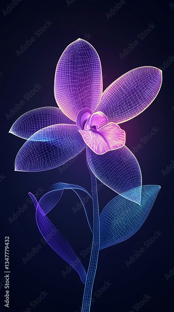 Poster digital orchid bloom abstract design with elegant lines and luminous petals on dark background