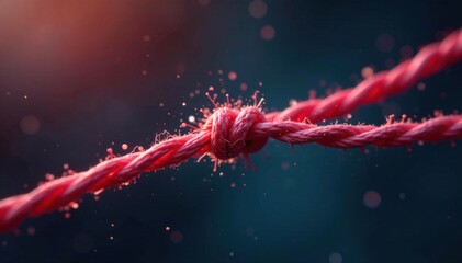 A snapped string under strain, its fibers stretched thin, frayed, overstrained