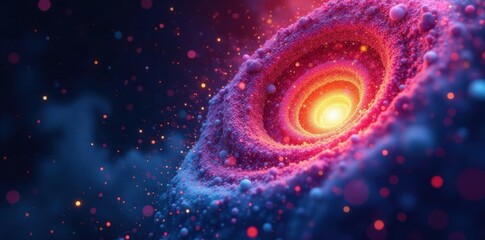 A swirling vortex of abstract particles in a mesh background, futuristic, particle physics