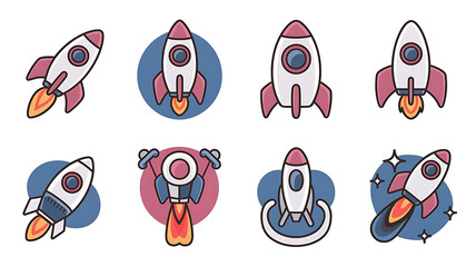 Cute rocket launch icons vector graphic design