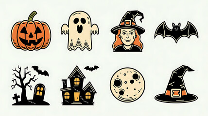 Halloween icons vintage style vector graphics spooky elements