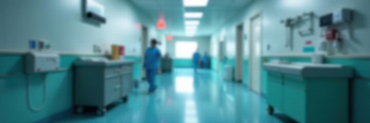 Blurred hospital corridor with a focus on medical equipment,  white coats, medical equipment