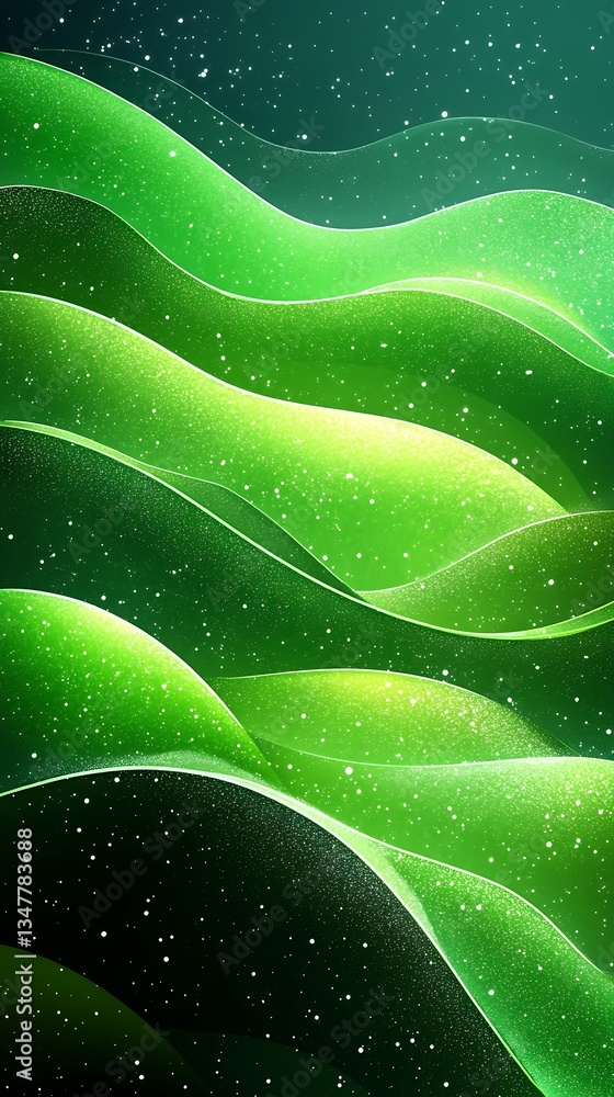 Poster emerald gradient wavy layers with stars digital art abstract design serene and refreshing theme