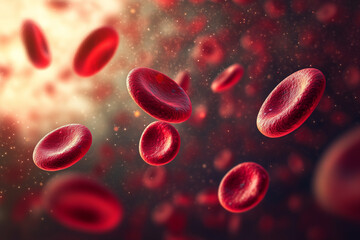 Red blood cells flowing through the bloodstream in a medical illustration