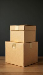 Brown cardboard box stacked on top of each other on a wooden surface, sustainable living, storage, cardboard