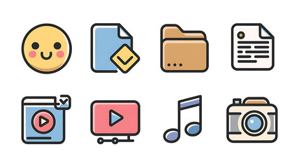 Cute colorful digital icons for social media websites or apps