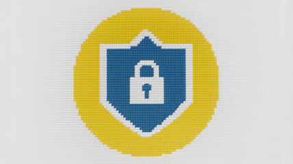 Obraz premium Security shield icon pixelated design bright colors