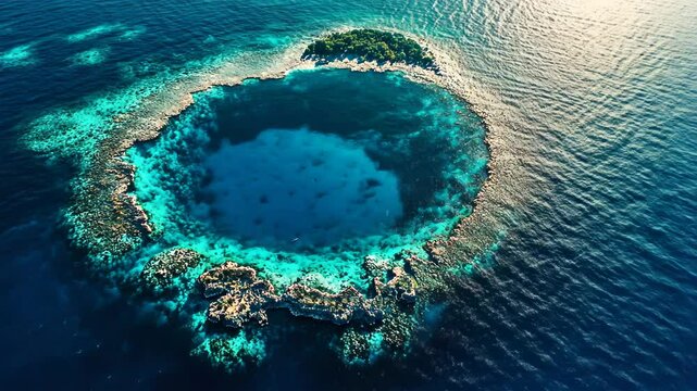 Spectacular Aerial View of the Great Blue Hole and Tropical Reef Island