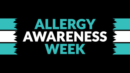 Allergy Awareness Week text with side lines on a black background. Which is observed every year in April to celebrate Allergy Awareness Week.