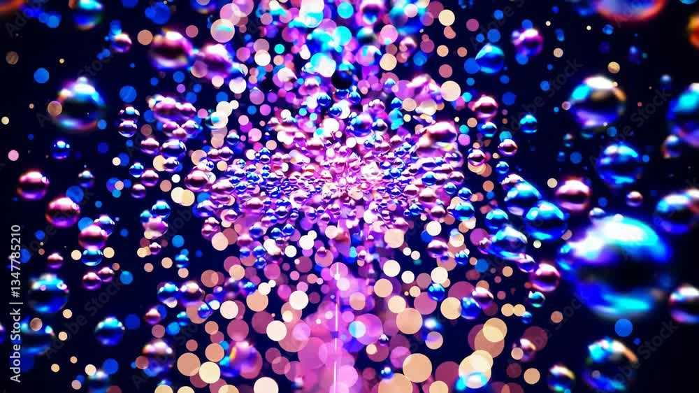 Poster colorful abstract bubbles floating and shimmering in a dynamic display of light
