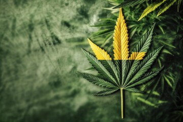 Jamaican flag colors on cannabis leaf celebrating international reggae day