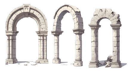 Obraz premium Architectural elements illustration set with various arches and columns in four styles. features classic stone arches with intricate textures. Ruined Gem. Illustration