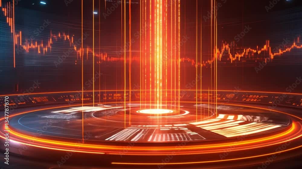 Poster futuristic data visualization with glowing patterns and graphs