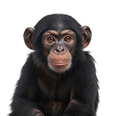 Naklejka premium Young Chimpanzee, Simia troglodytes, 5 years old, sitting in front of white background