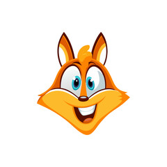Obraz premium a cheerful cartoon fox face with a big smile and bright blue eyes vector illustration