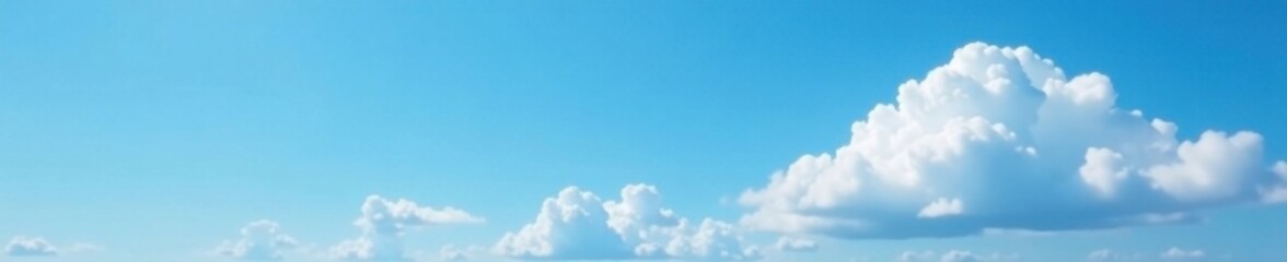 Obraz premium Cloudy sky with white wispy cloud on blue background, nature scenery, cloud formation, calm atmosphere
