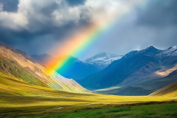 Obraz premium A stunning mix of bright colors, varied lands, and unmatched beauty blooms as rainbows’ mystic world weaves with nature’s glory. 
