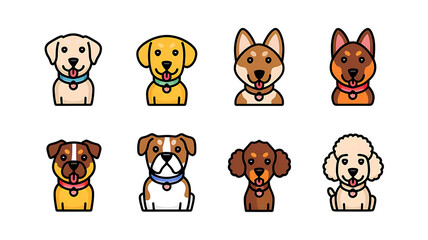 Cute cartoon dogs various breeds vector illustration